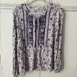 Lucky Brand Floral Print Blouse - Blue and White